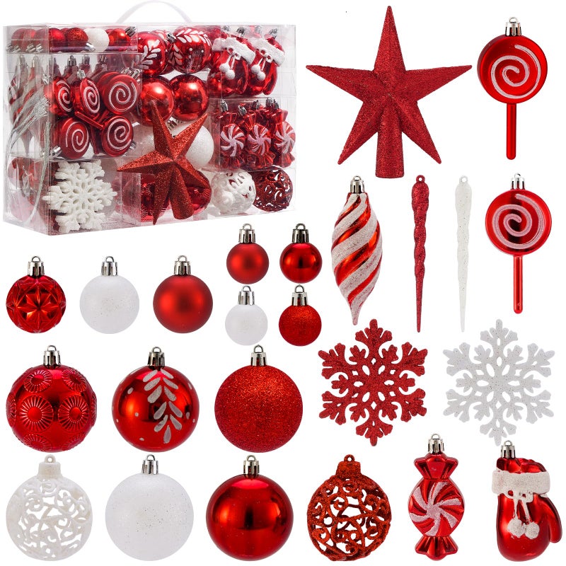 Tngan 130 Pcs Christmas Ball Ornaments, Christmas Tree Decoration Set Red Christmas Ball Shatterproof Hanging Ornament Decorations for Christmas Tree, Wreaths, and Outdoor Displays (Red) - Image 1